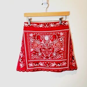 NWT Altar’d State Red Embroidered Micro Mini Skirt Floral Boho Festival Small